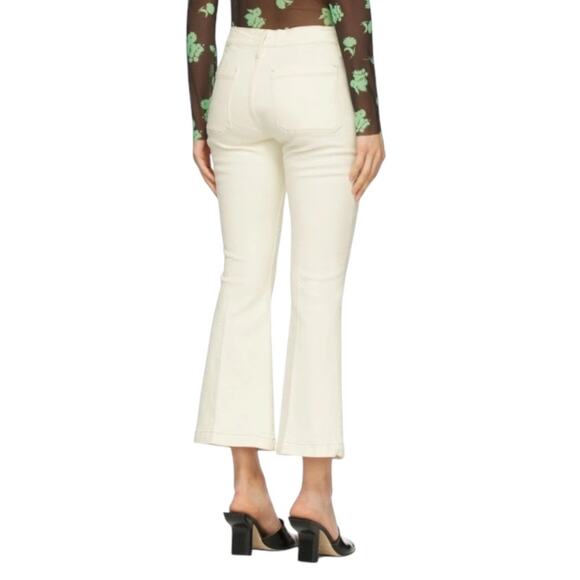 Frame Le Bardot Cropped Flare Leg Jean Ecru 27 Cream Retro Casual Chic Denim - Picture 2 of 10